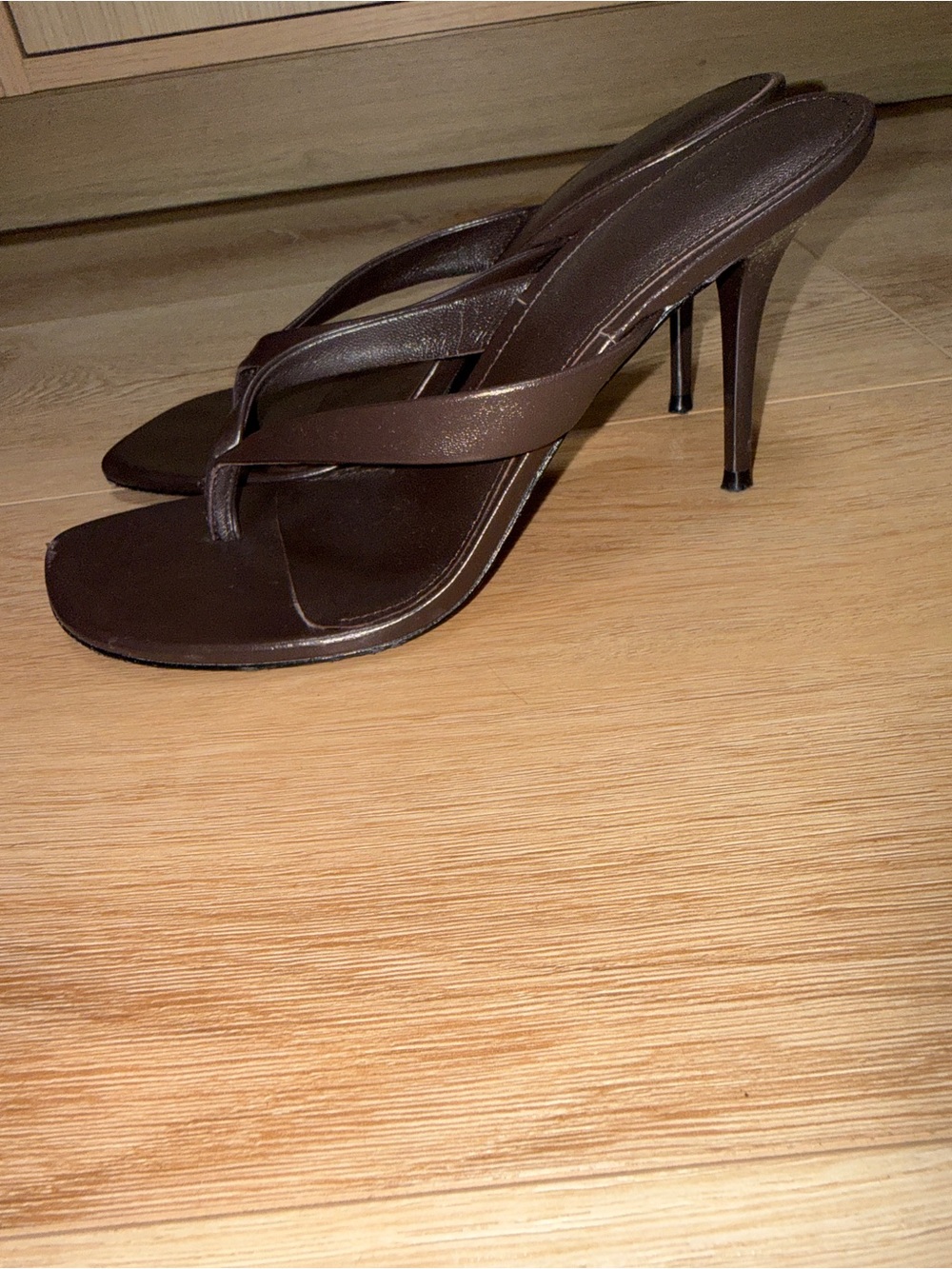 Mango MNG CAPSULE Dark Brown Square-Toe Thong Heel Sandals 38 - Picture 4 of 6